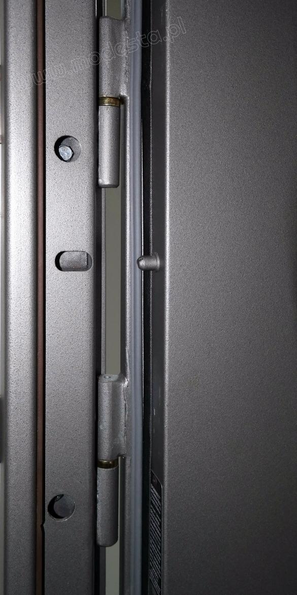 The leaf and frame of the RC4 EI60 anti-burglary fire-resistant door from the hinge side with visible protection.